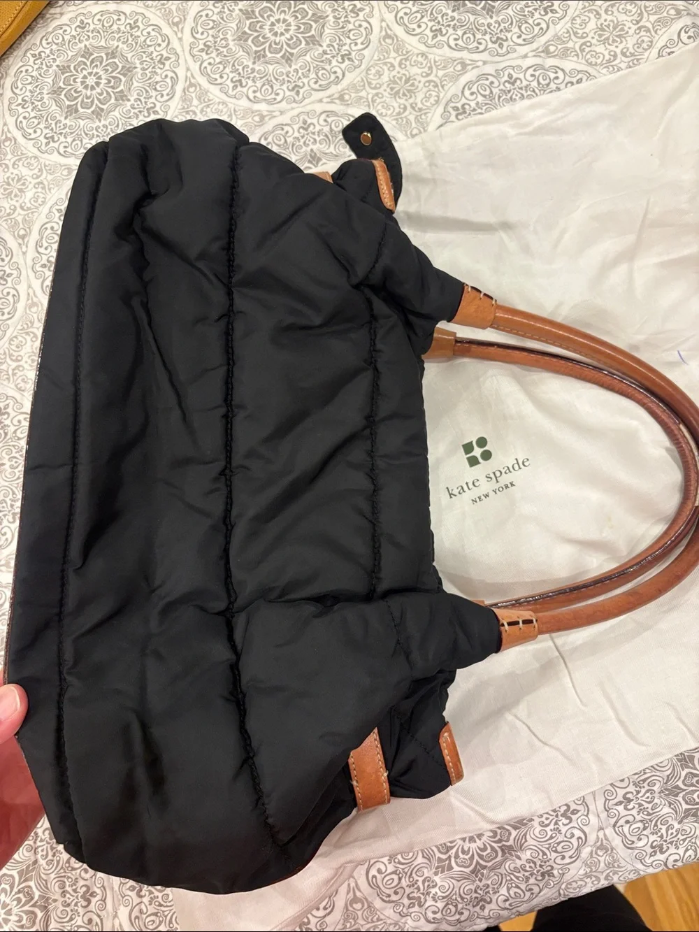 kate spade Black Nylon Shoulder Bag with Brown Leather Trim